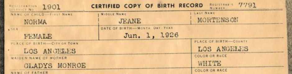 Marilyn Monroe Birth Certificate